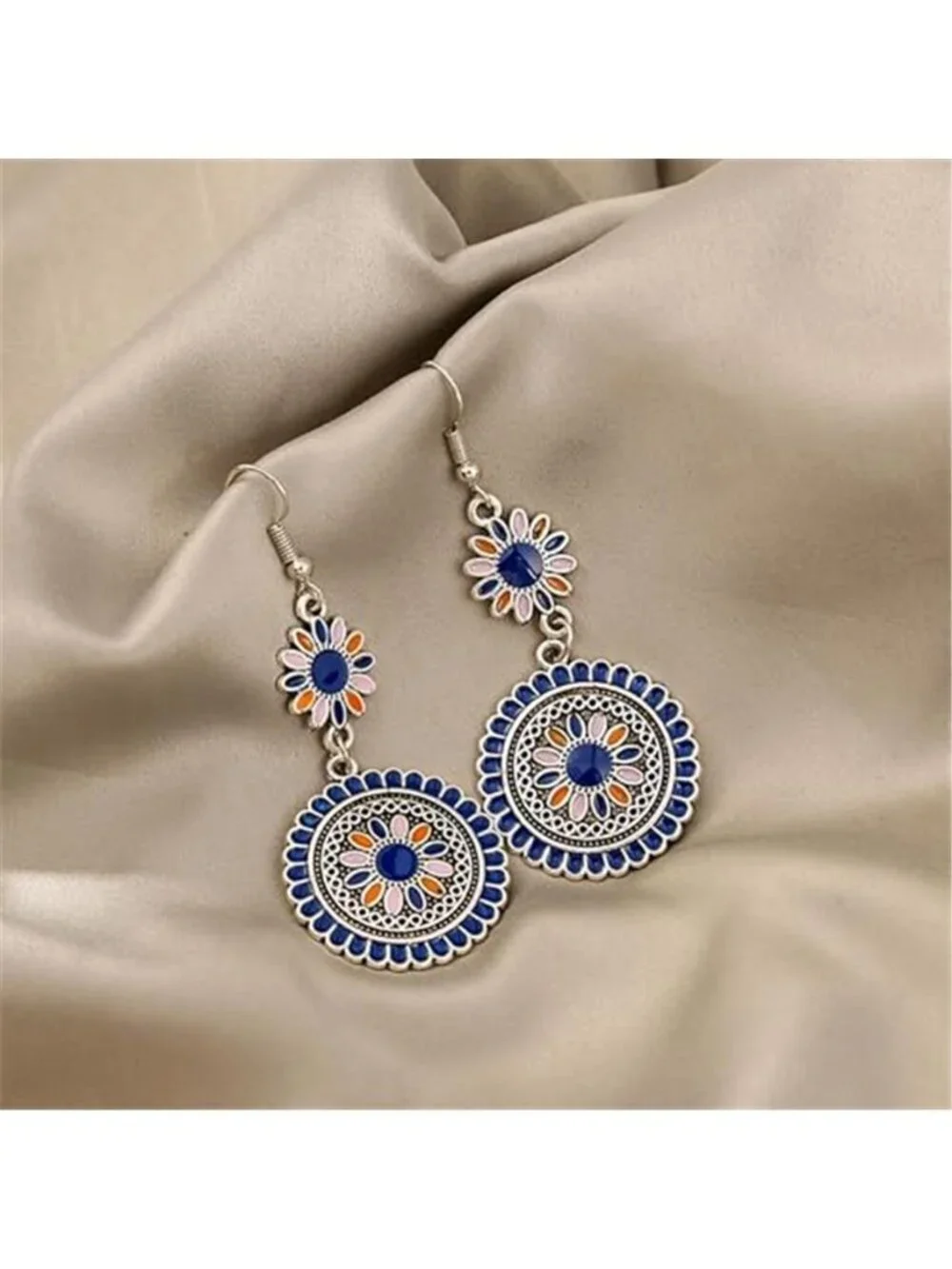 Round Flower Dangle Earrings Boho